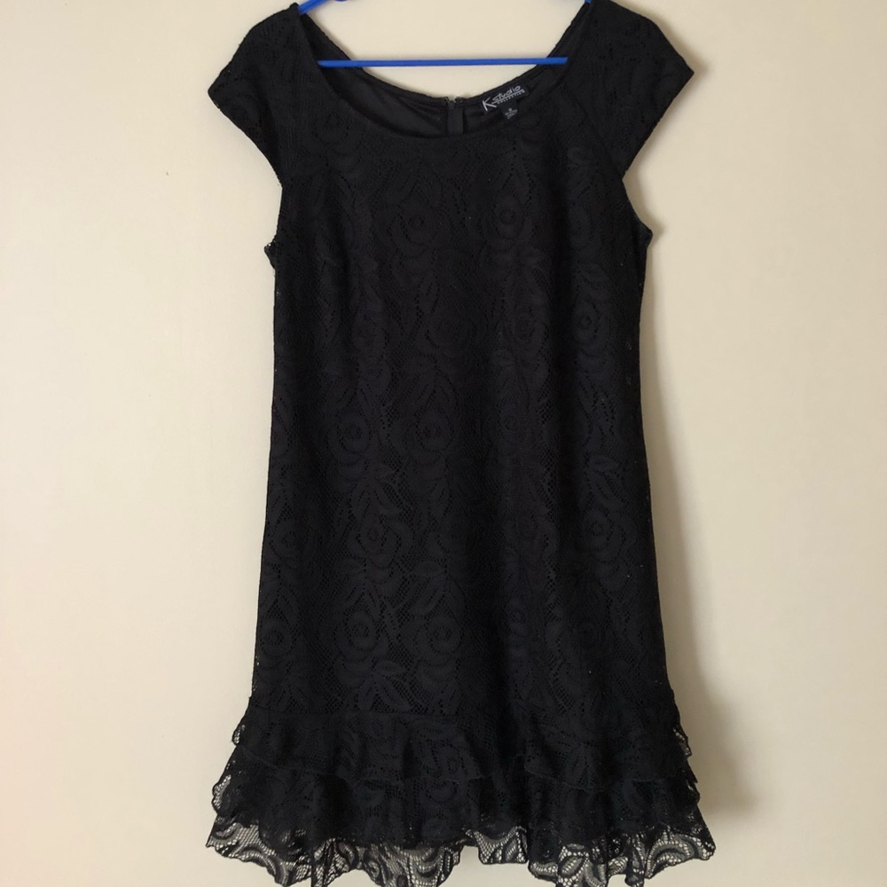 Black lace ruffle dress